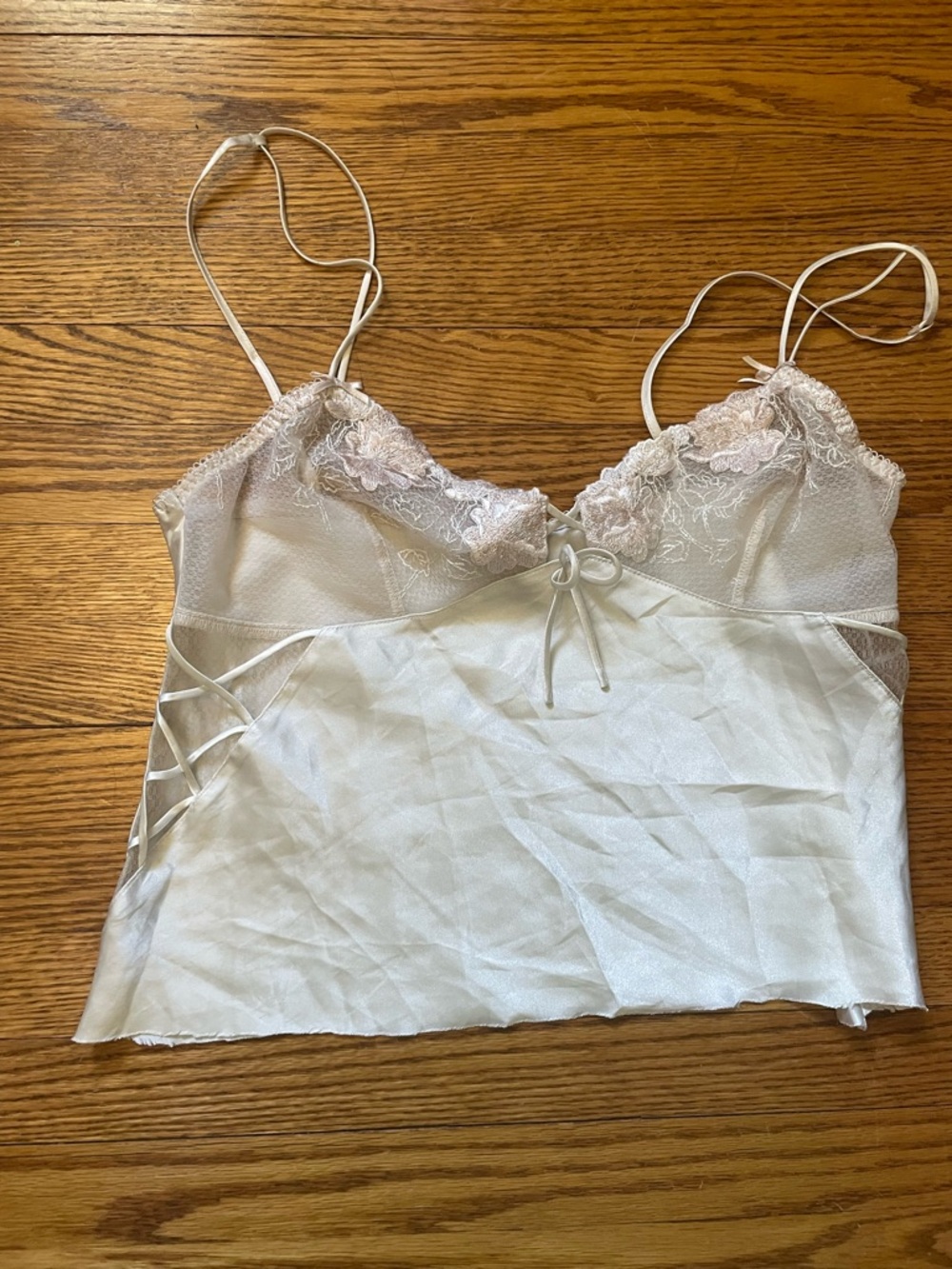 Lace Trim Satin Cami in Light Ivory